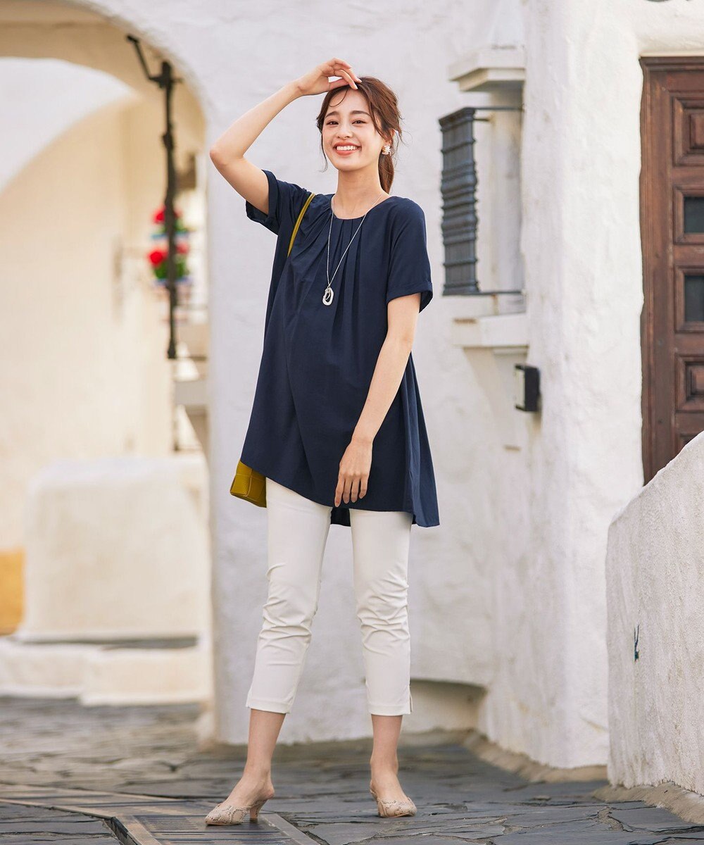 Tiaclasse 【洗える】バックギャザーフレアチュニックブラウス 