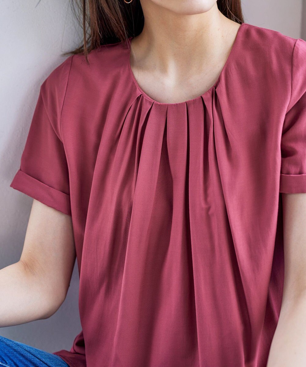 Tiaclasse 【洗える】バックギャザーフレアチュニックブラウス 