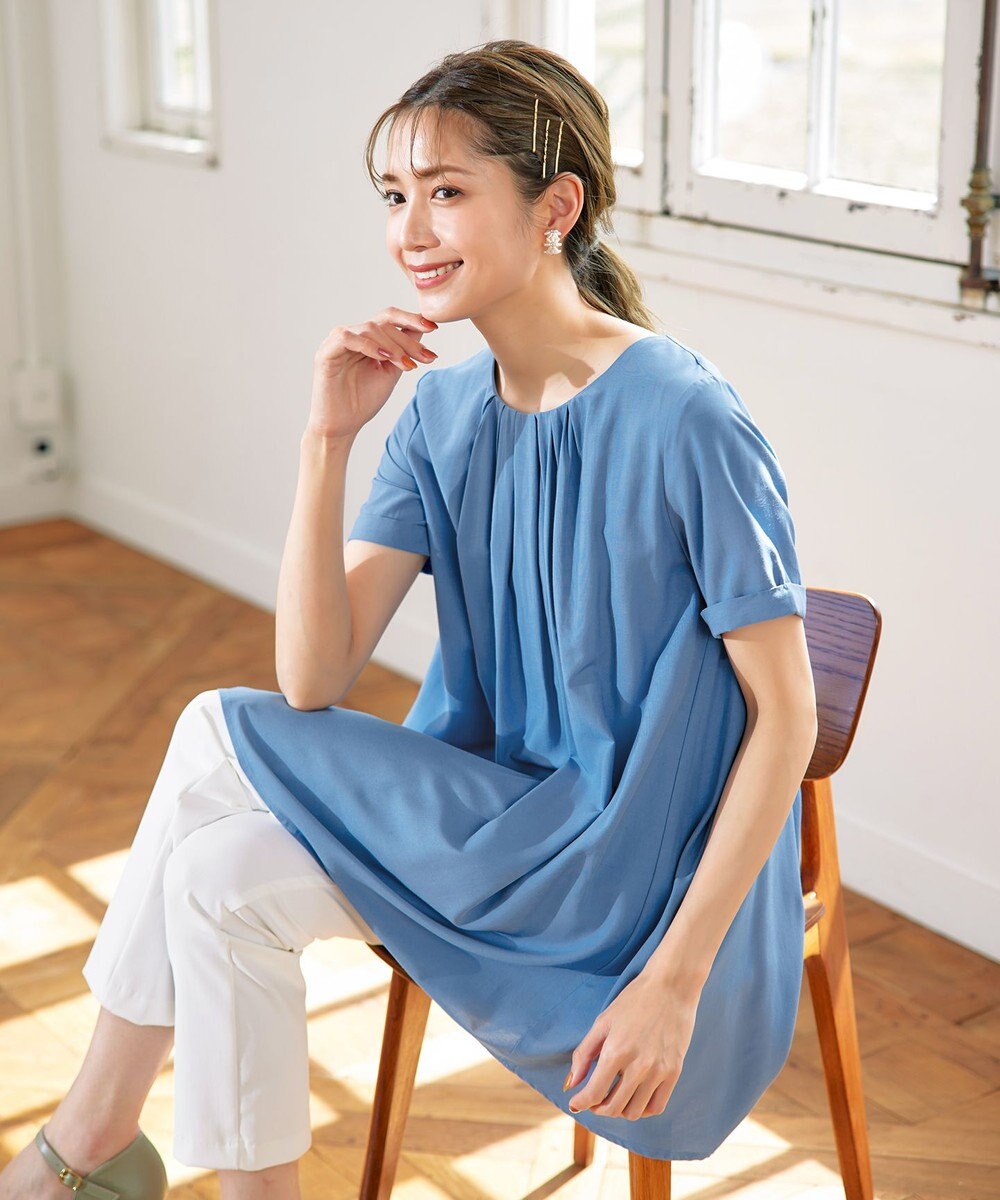 Tiaclasse 【洗える】バックギャザーフレアチュニックブラウス 