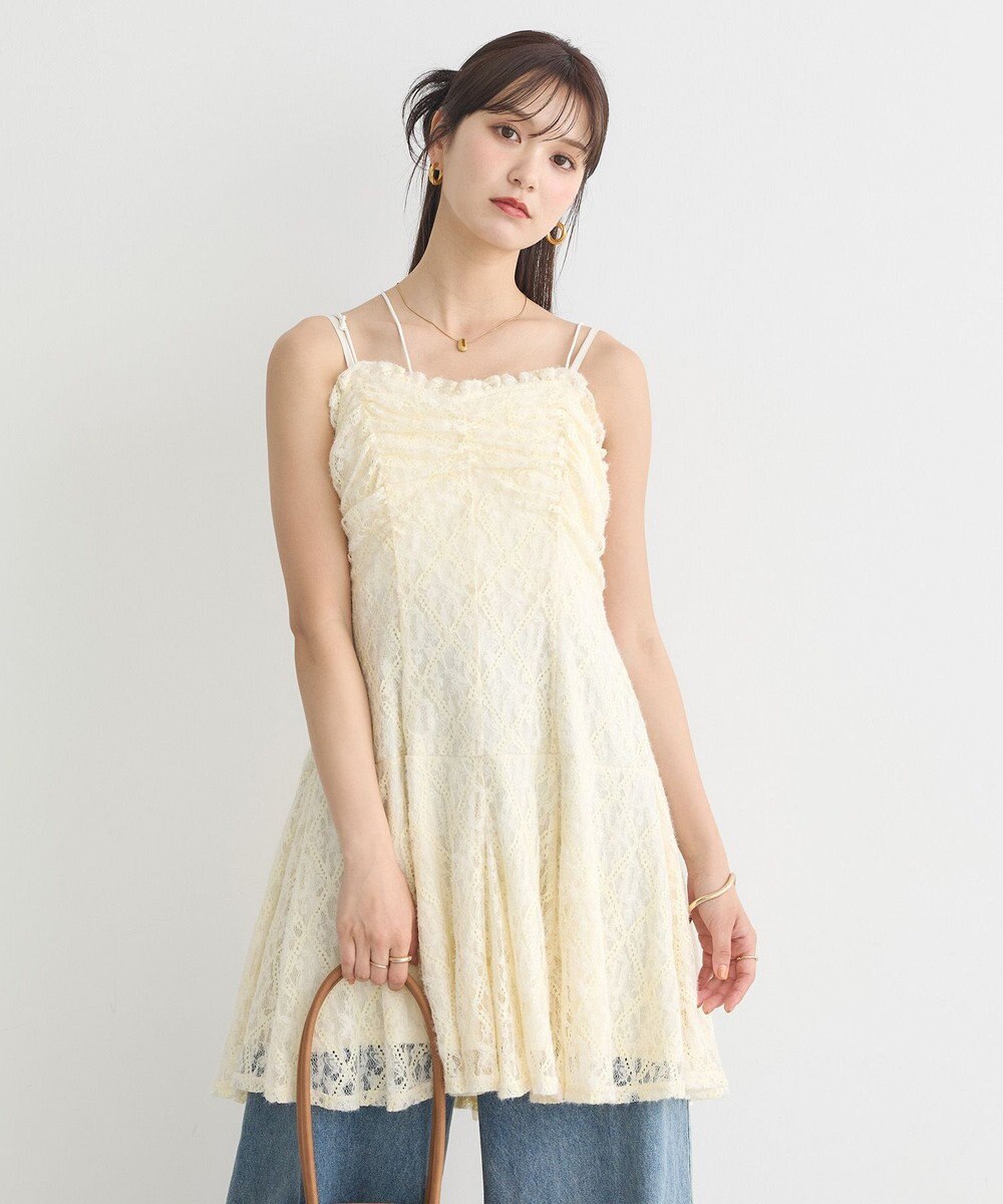 earth music&ecology フロントギャザー起毛レースミニワンピース 