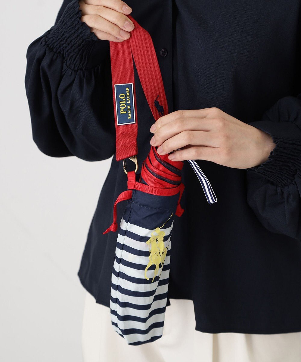 MOONBAT POLO RALPH LAUREN(ポロ ラルフローレン)ポロポニー ボーダー 折りたたみ傘 簡単開閉 