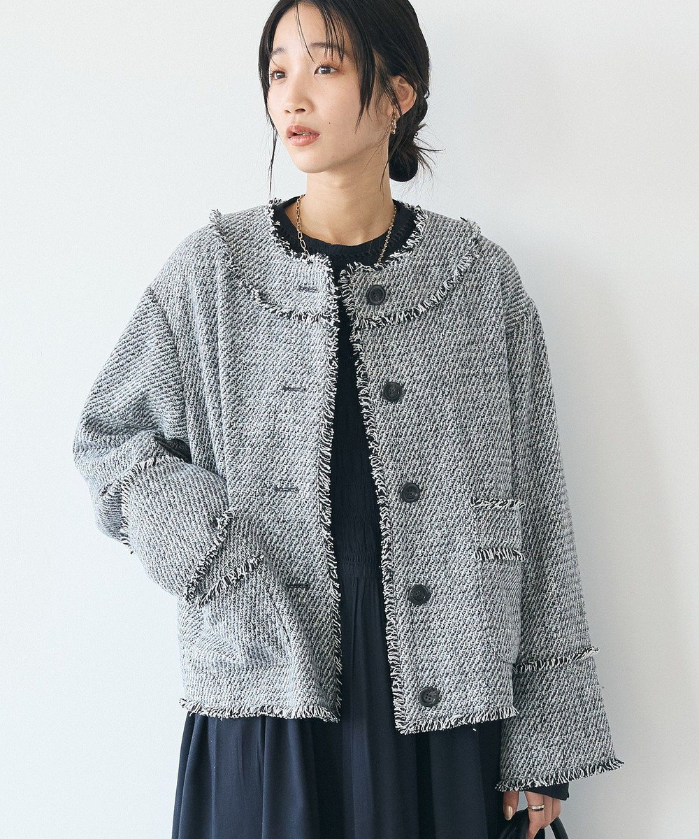 CRAFT STANDARD BOUTIQUE ツイードフリンジジャケット Gray