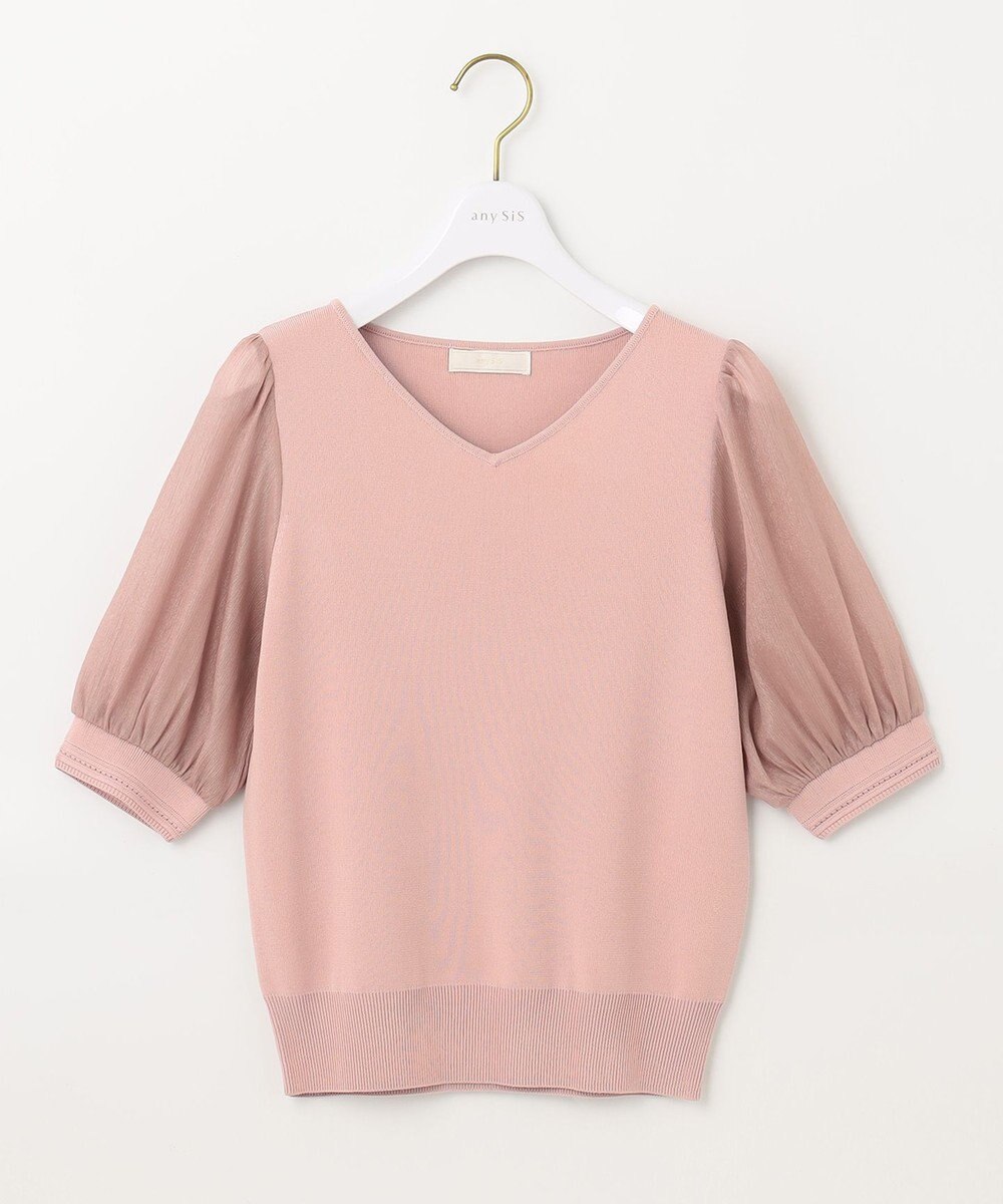 ANY SIS L 【洗える】シアースリーブコンビ ニット 