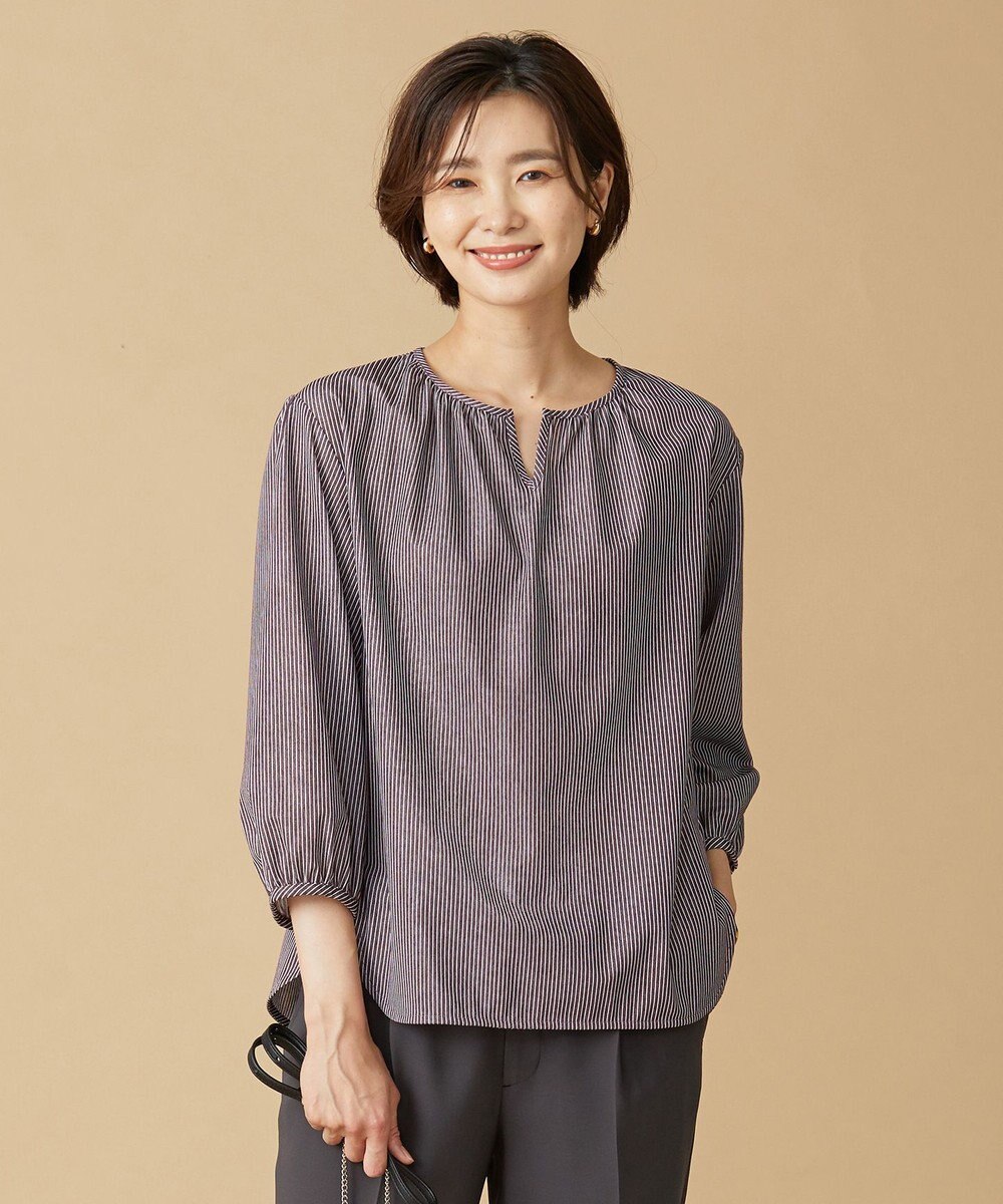 J.PRESS LADIES 【WEB限定カラーあり・洗える・イージーケア】 アーネストストライプ スリットネック カットソー 