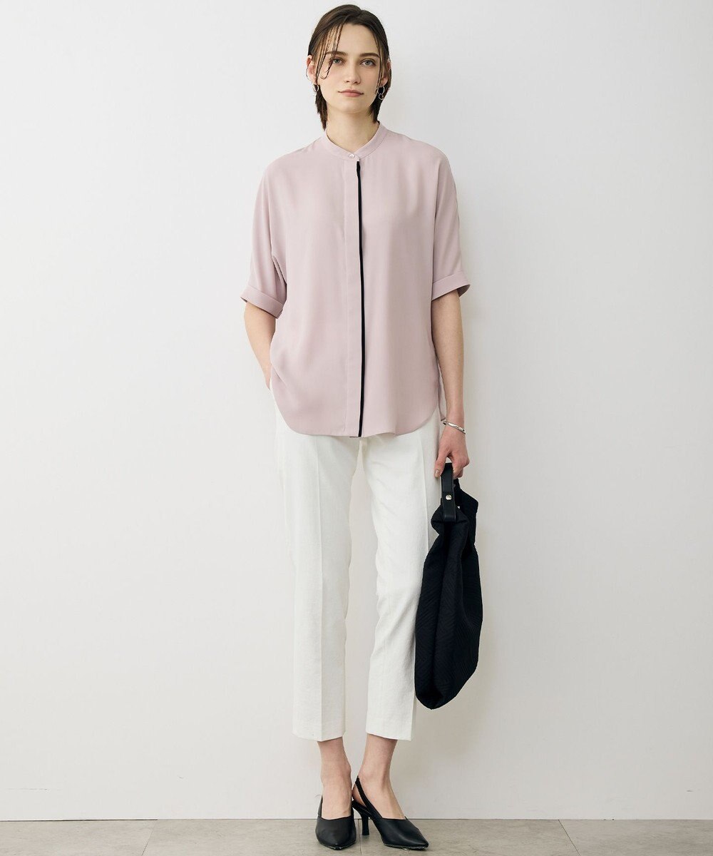 ICB L 【先行予約・WEB限定カラーあり】BackSatinAmunzen 5分袖バンドカラーブラウス 