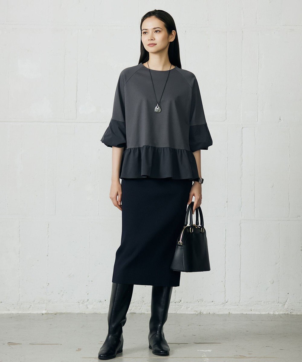 自由区 【洗える】リブストレッチタイト スカート 