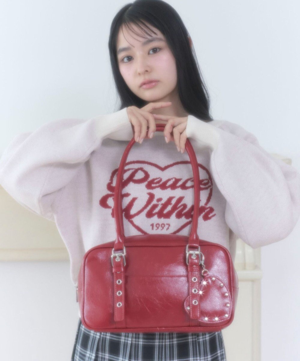 WEGO スタッズハートチャーム付きハトメボストン 