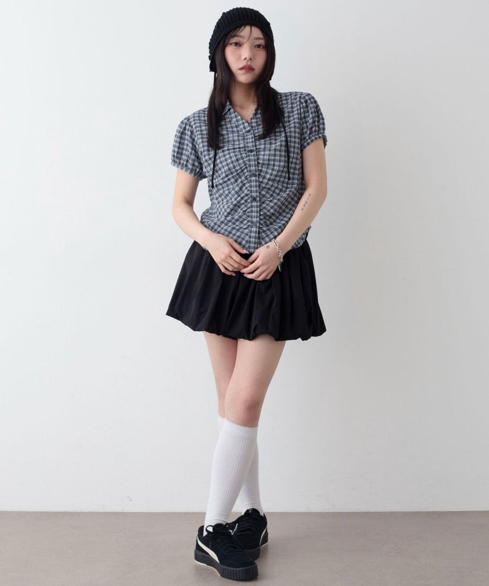 WEGO コンパクトギャザーチェックシャツ 