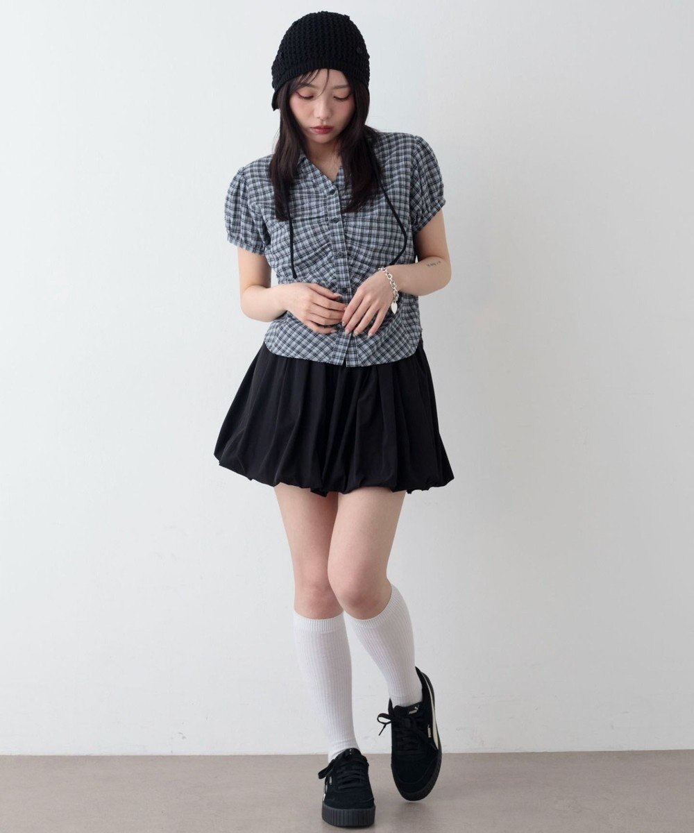 WEGO コンパクトギャザーチェックシャツ 