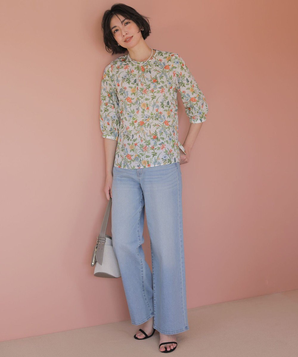 J.PRESS LADIES L 【洗える】BASIC STRETCH DENIM ワイド ストレート デニム 