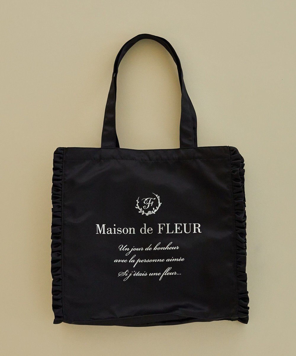 Maison de FLEUR サテンフリルスクエアトートバッグ 