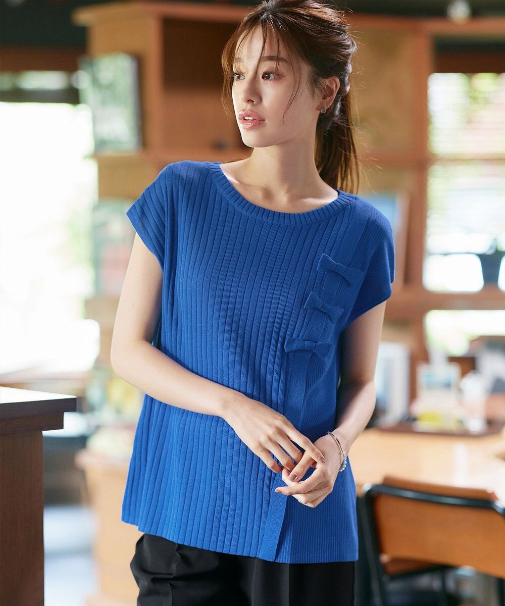 Tiaclasse 【洗える】ナナメ切替リボンニットトップス 