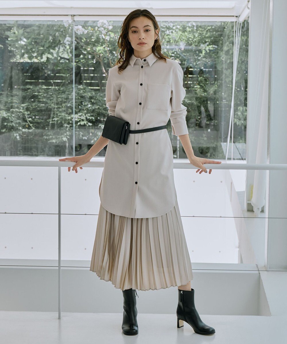 ICB L 【洗える】 ウールミルドサキソニー ロングシャツ 