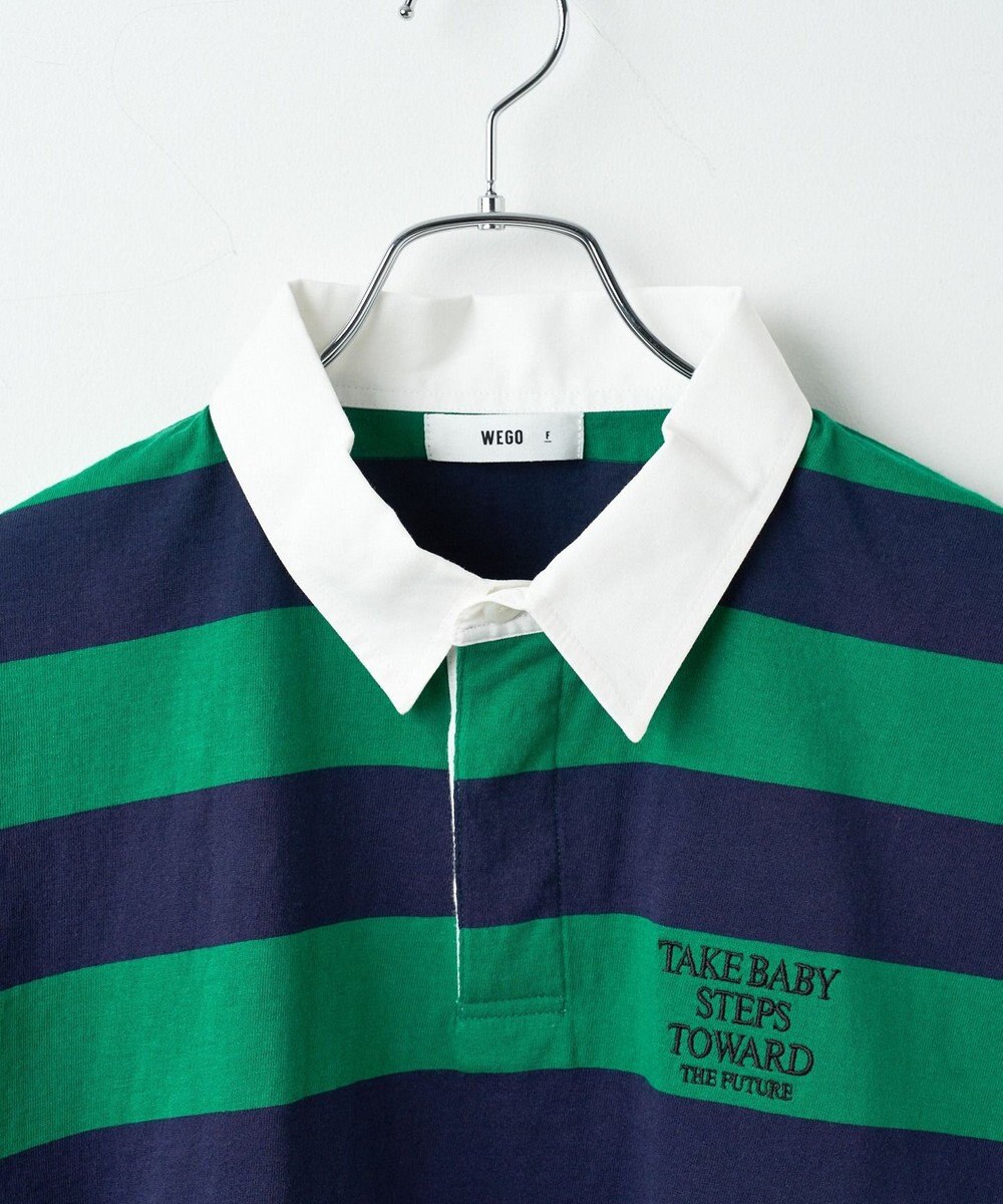 WEGO ワンポイント刺繍ラガーシャツ 