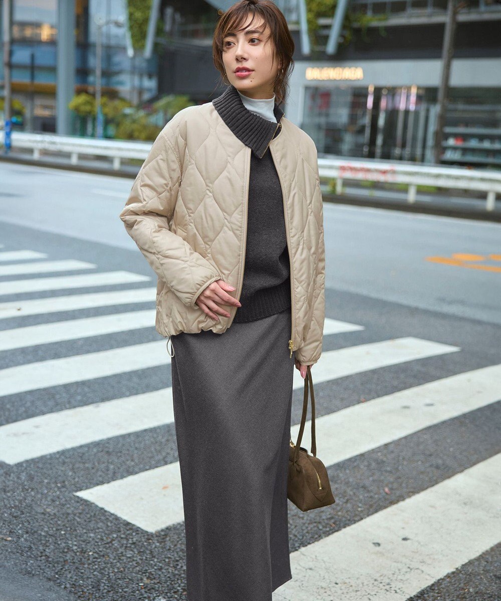 23区 L ボイルドウールコンビ ジップ タートルニット 