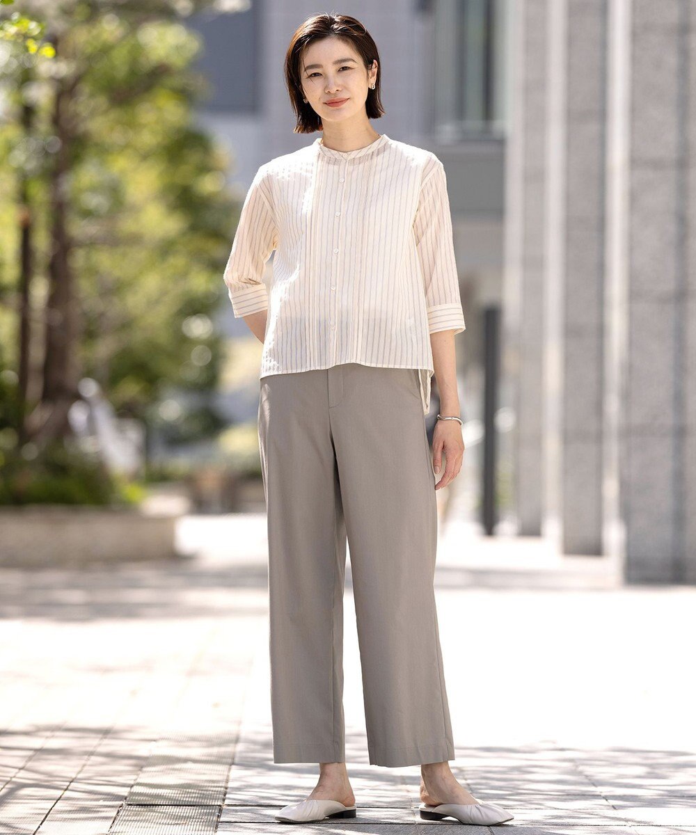 J.PRESS LADIES 【洗える】シアーピンストライプ ブラウスライク カットソー 