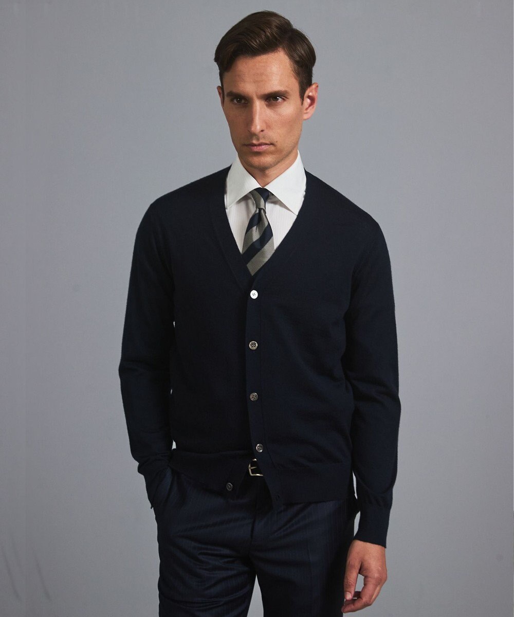 GOTAIRIKU 体温調整に【洗える/チクチクしにくい/ピリングしにくい】イタリア糸 ハイゲージ カーディガン_WOOL100% 