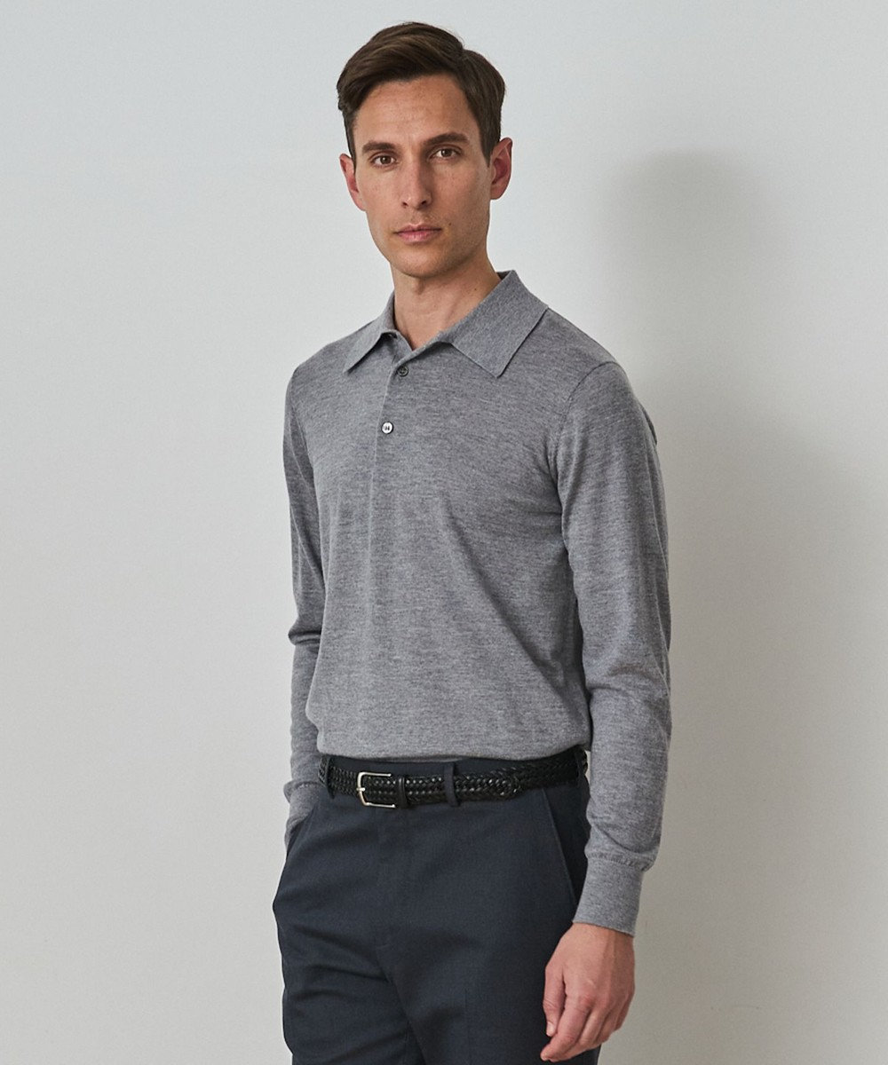 GOTAIRIKU オリジナル設計【洗える/チクチクしにくい/ピリングしにくい】イタリア糸 ハイゲージ  ニットポロ_WOOL100% 