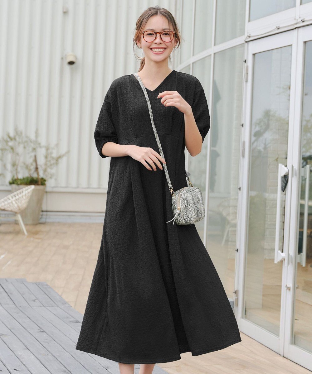 Tiaclasse 【新色追加・洗える】ワッフルVネックワンピース 