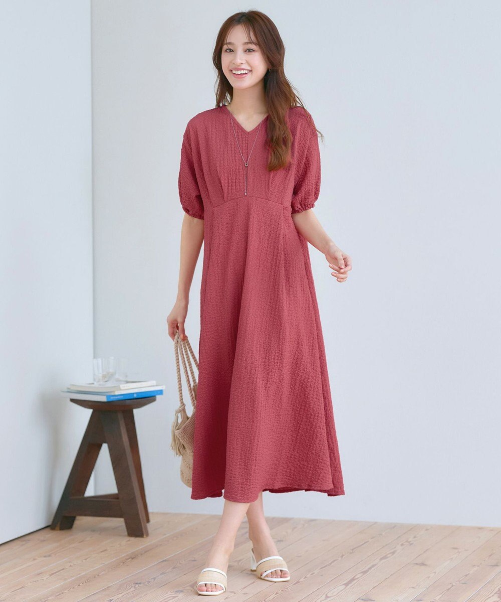Tiaclasse 【新色追加・洗える】ワッフルVネックワンピース 