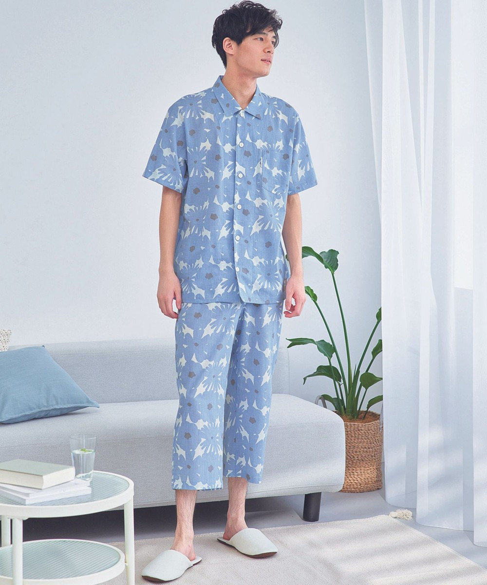 ワコール／睡眠科学 パジャマ SOU・SOU(R) 5分袖 半袖 8分丈 綿100%(本体) メンズ YGT161 睡眠科学／ワコール ブルー