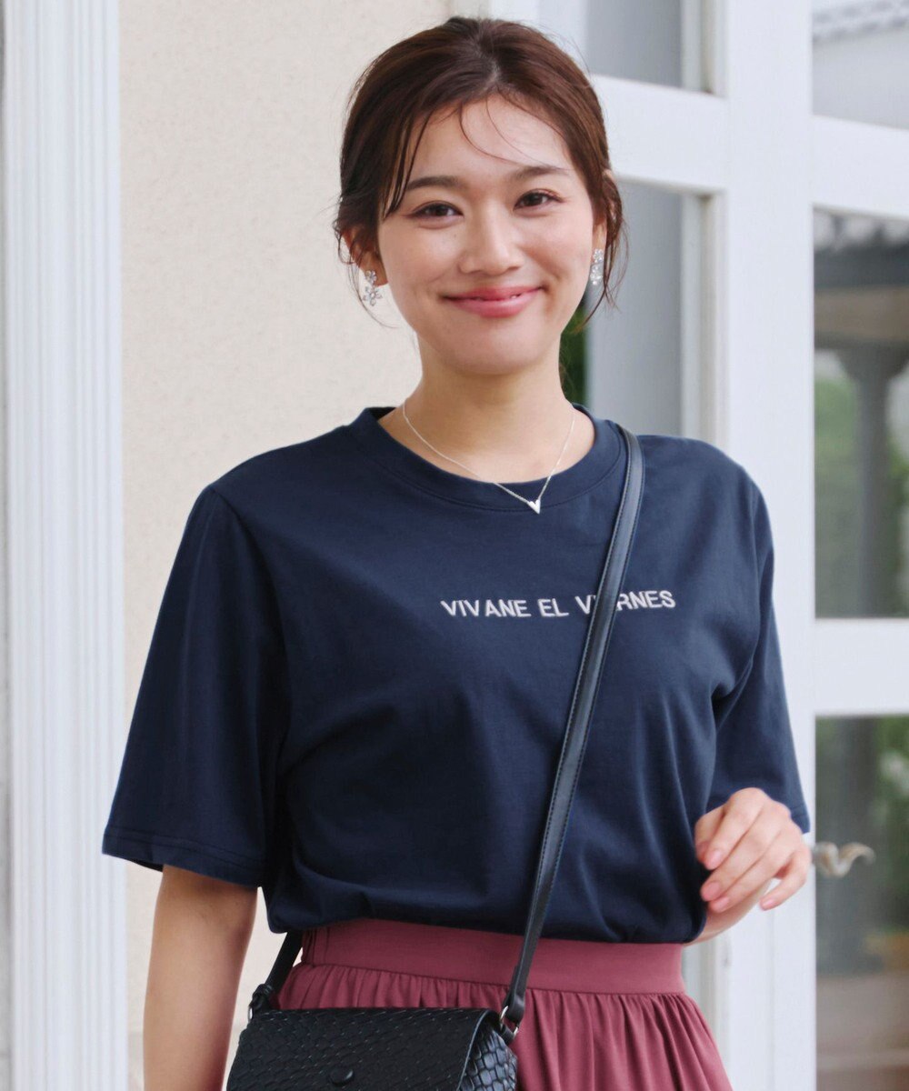 Tiaclasse 【洗える】刺繍ロゴシンプルTシャツ 