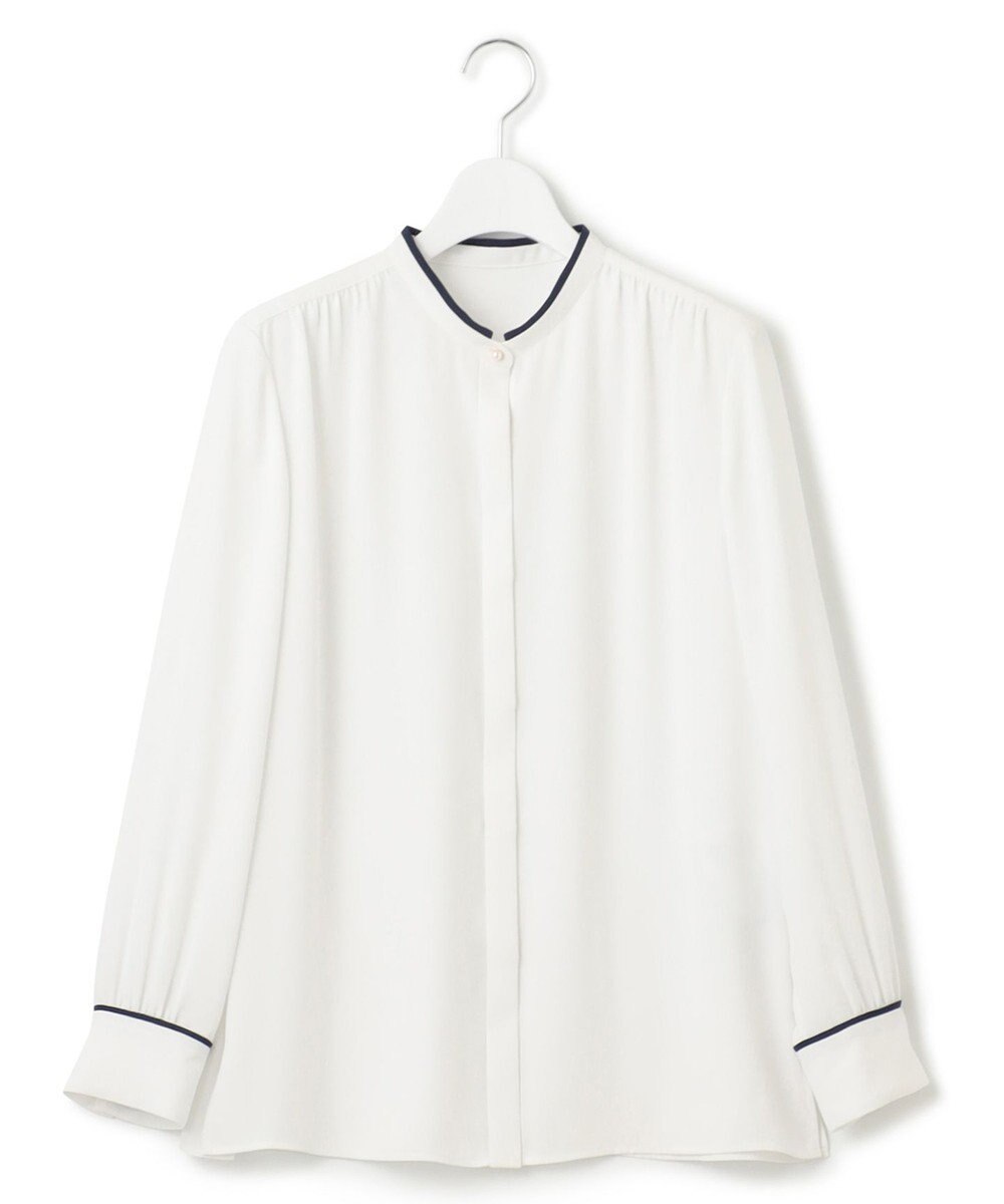 23区 【洗える】バックサテンアムンゼン パール釦 バイカラー ブラウス 