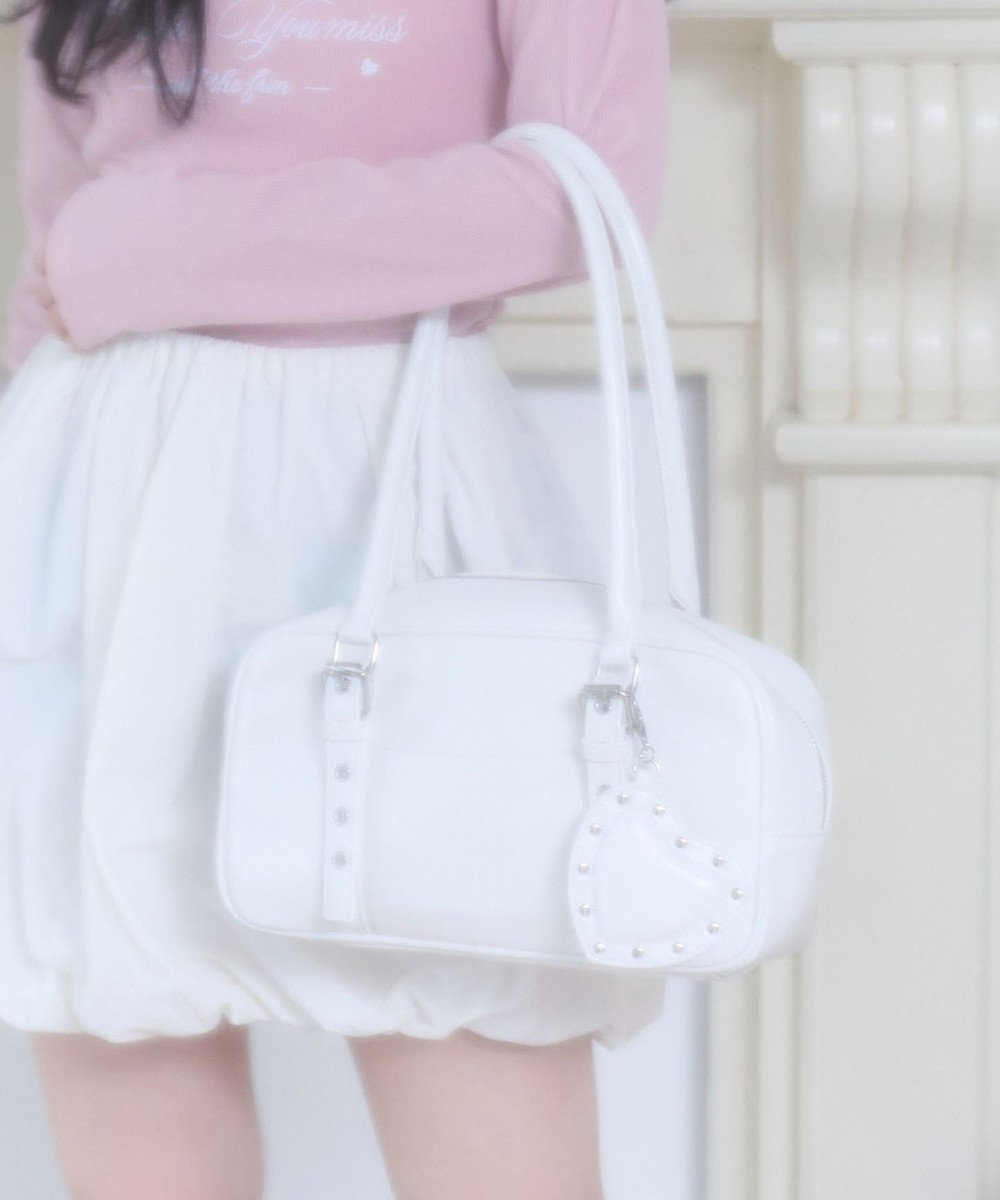 WEGO スタッズハートチャーム付きハトメボストン 