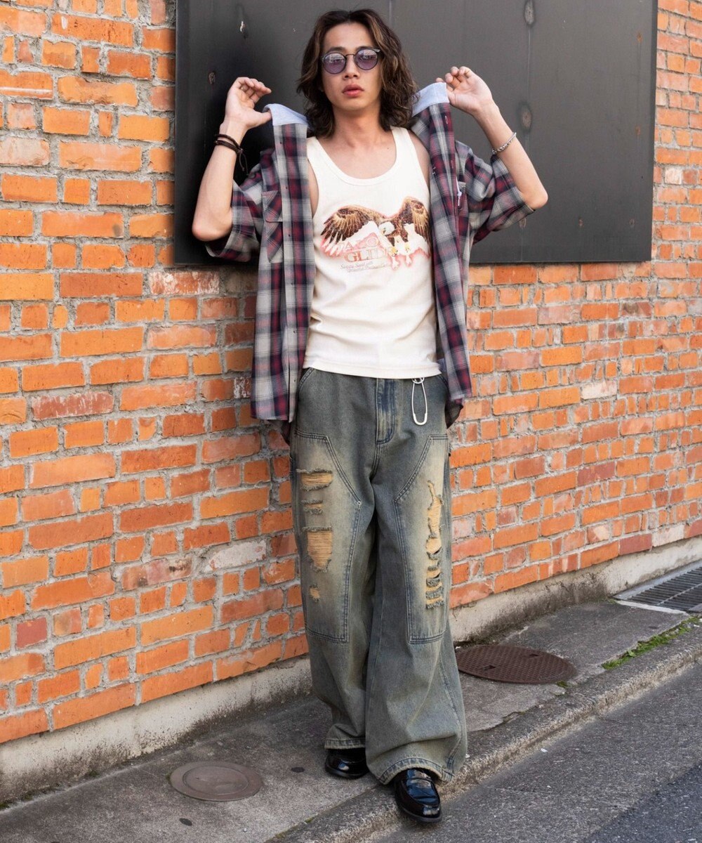 WEGO グラフィックリブタンクトップ 