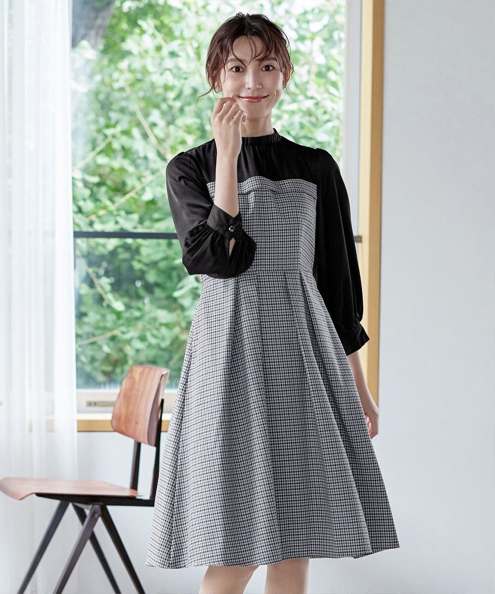 Tiaclasse 【洗える】ビスチェ風ツイードチェックドッキングワンピース 