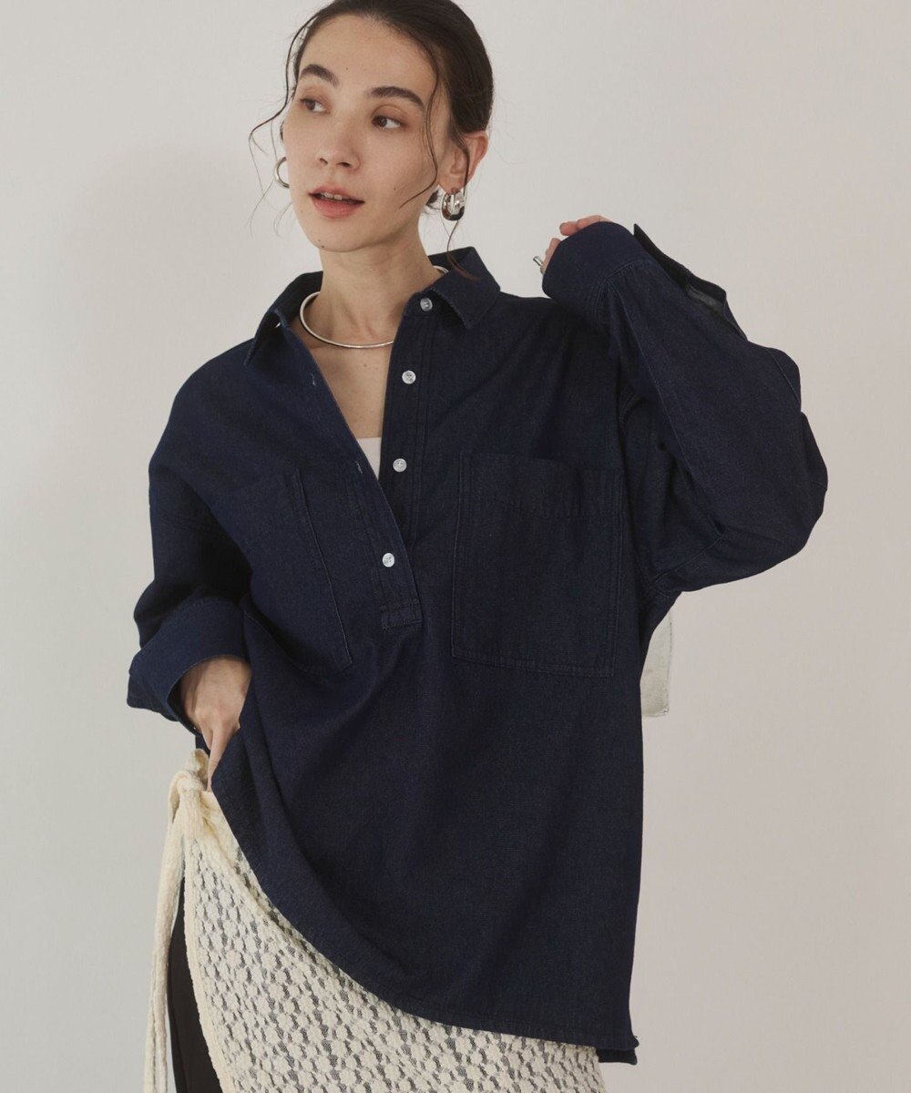 WEGO 【ANGIE VINTAGE】襟が選べる デニム プルオーバー シャツ（バンドカラー/レギュラー） 