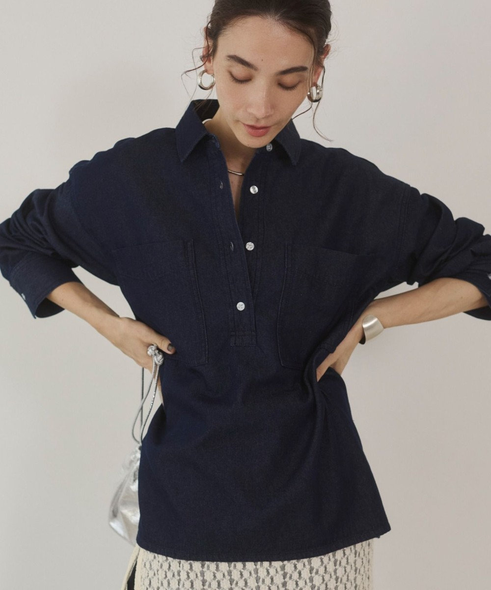 WEGO 【ANGIE VINTAGE】襟が選べる デニム プルオーバー シャツ（バンドカラー/レギュラー） 