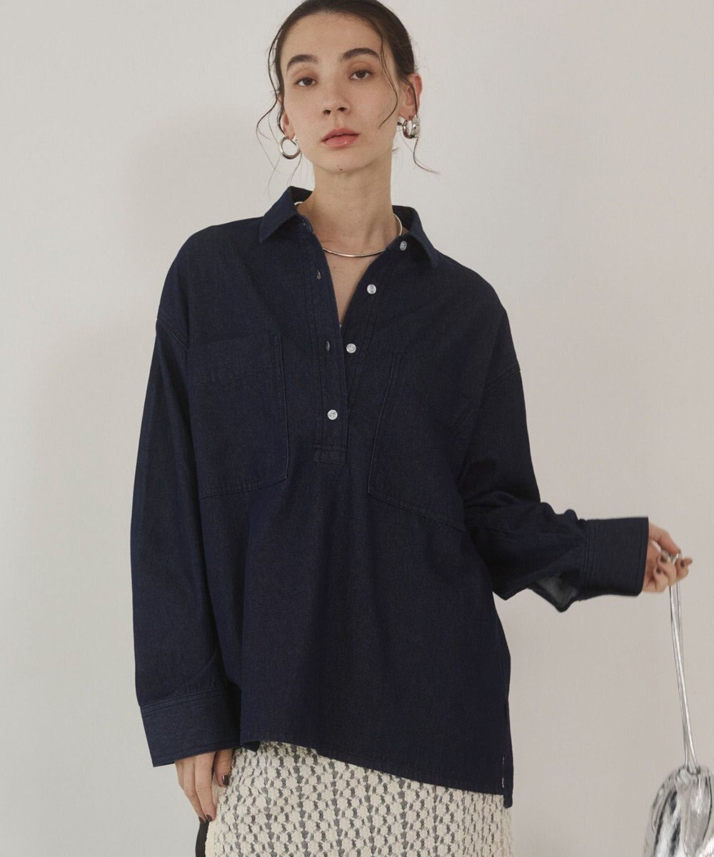 WEGO 【ANGIE VINTAGE】襟が選べる デニム プルオーバー シャツ（バンドカラー/レギュラー） 