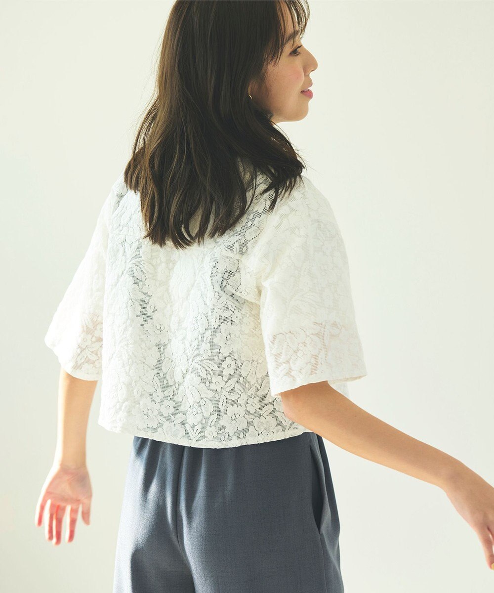 Feroux 【洗える】フラワーレース シャツ 