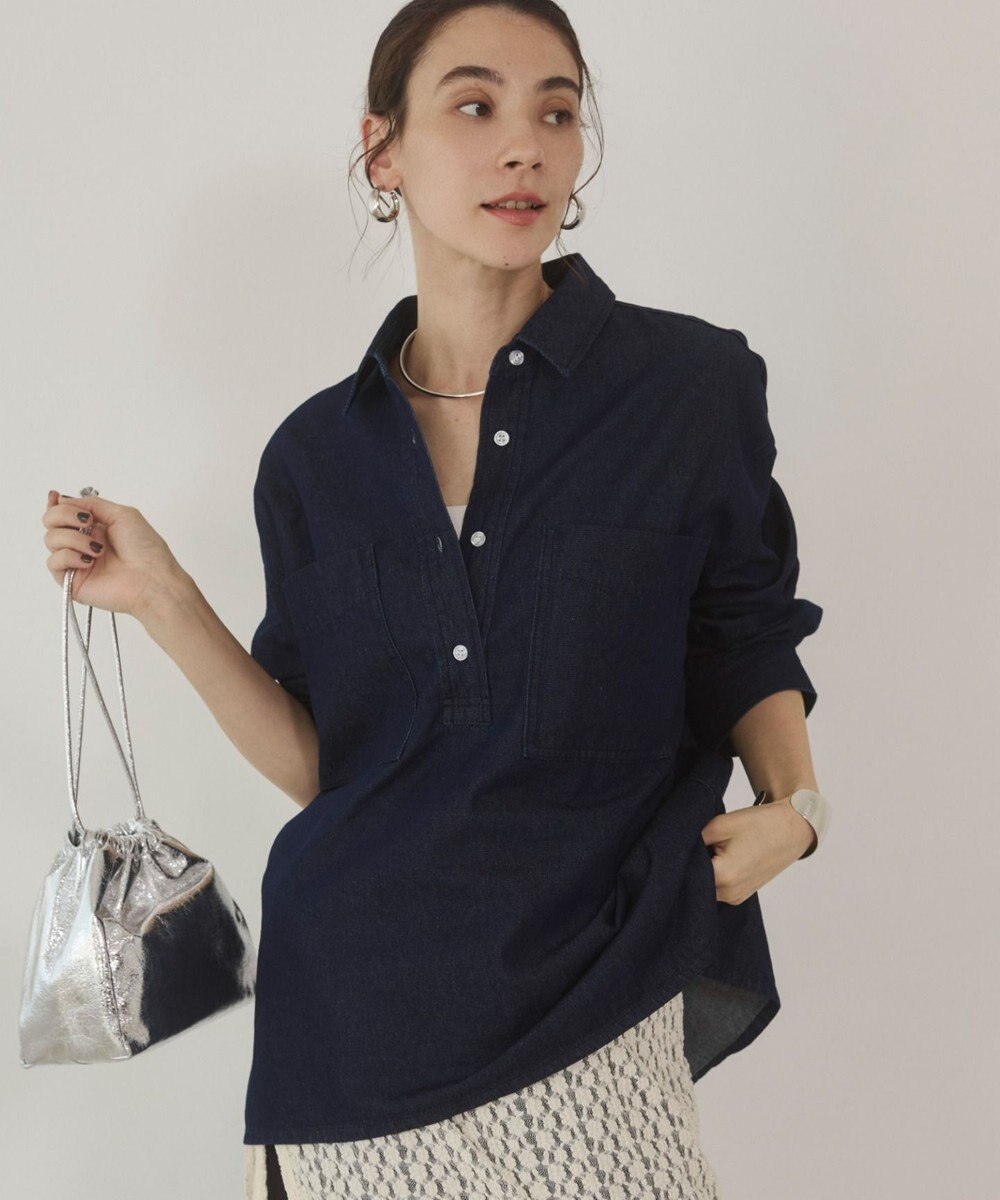 WEGO 【ANGIE VINTAGE】襟が選べる デニム プルオーバー シャツ（バンドカラー/レギュラー） 