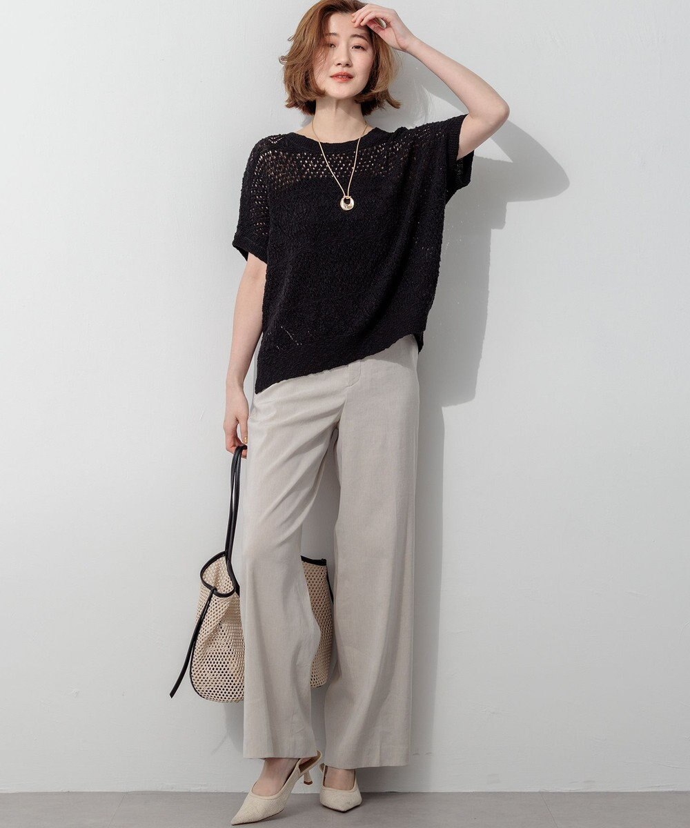 23区 【CanCam・CLASSY.掲載】リネンレーヨンストレッチ ワイドパンツ 