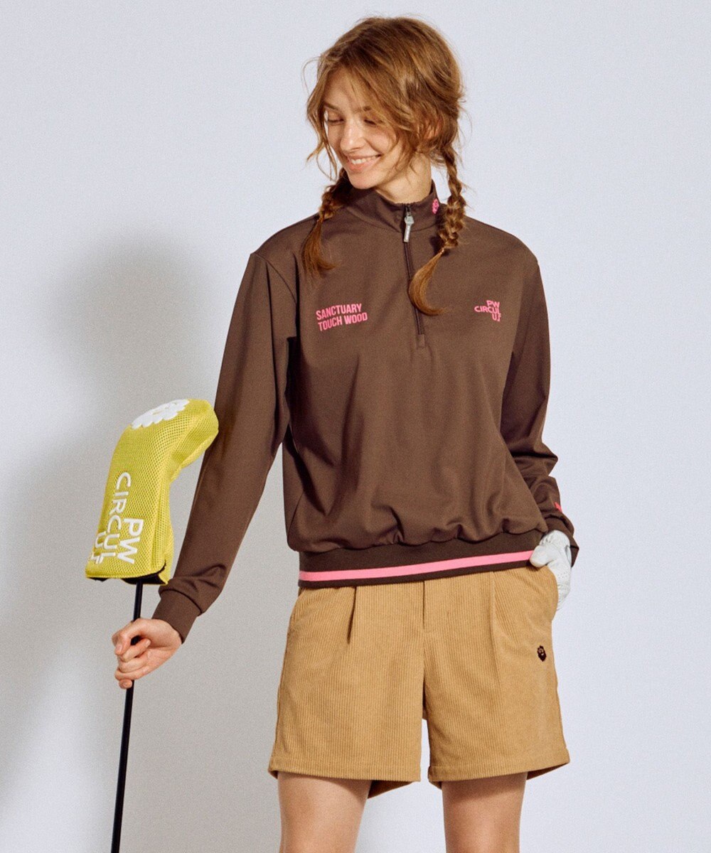 PW CIRCULUS 【吸水速乾 / UV遮蔽率99.5% UVカット / ストレッチ】【WOMEN】ハーフジップロングスリーブモックネックT ゴルフウェア レディース 