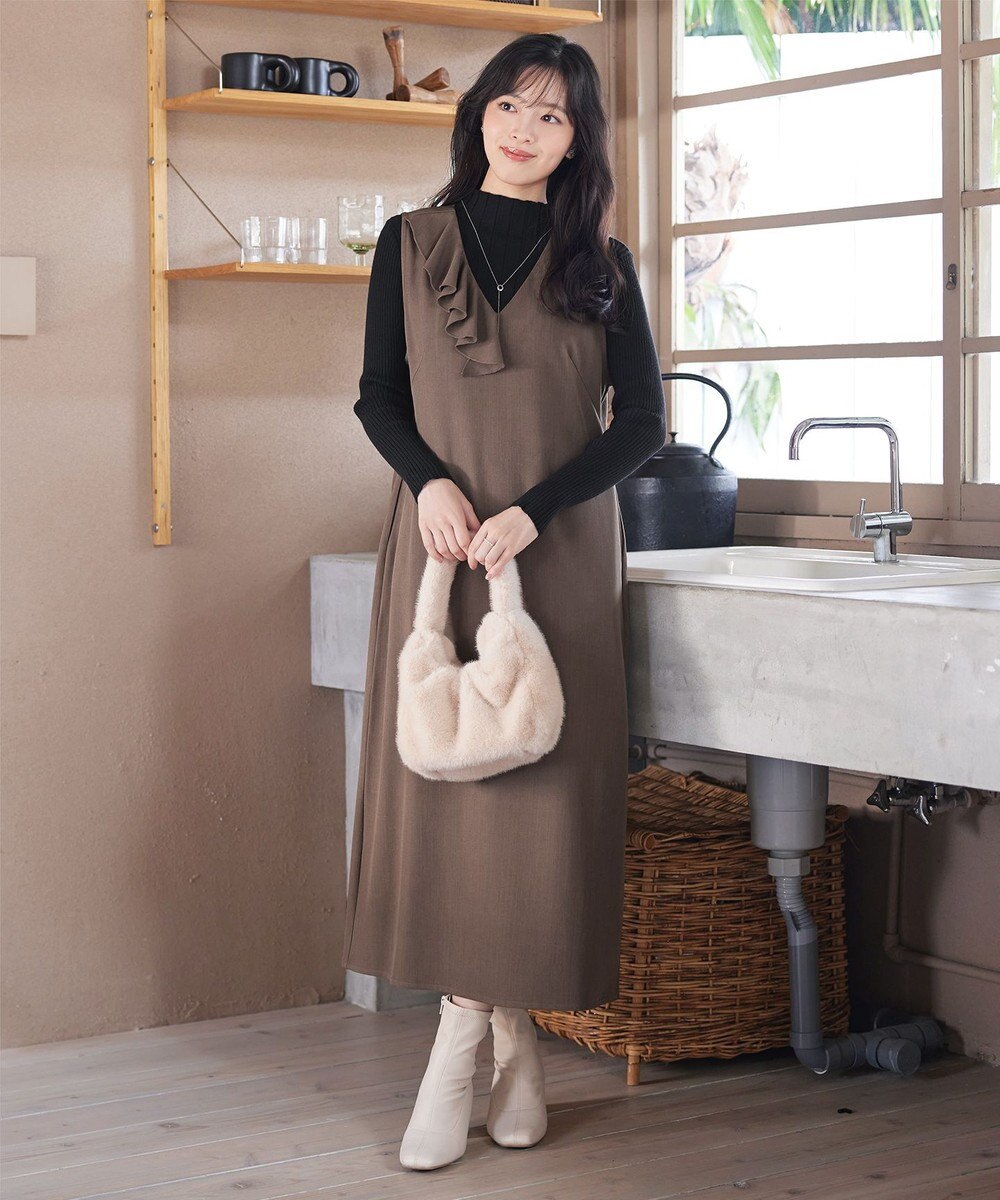 Tiaclasse 【洗える】アシメフリルVネックジャンパースカート 