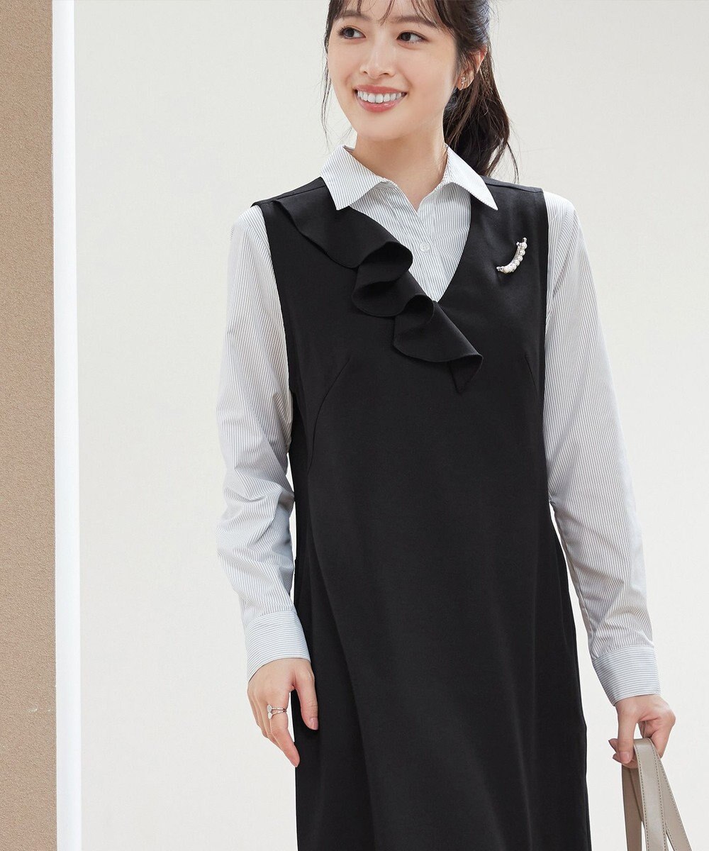 Tiaclasse 【洗える】アシメフリルVネックジャンパースカート 