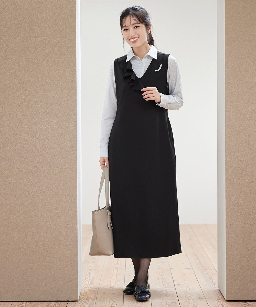 Tiaclasse 【洗える】アシメフリルVネックジャンパースカート 