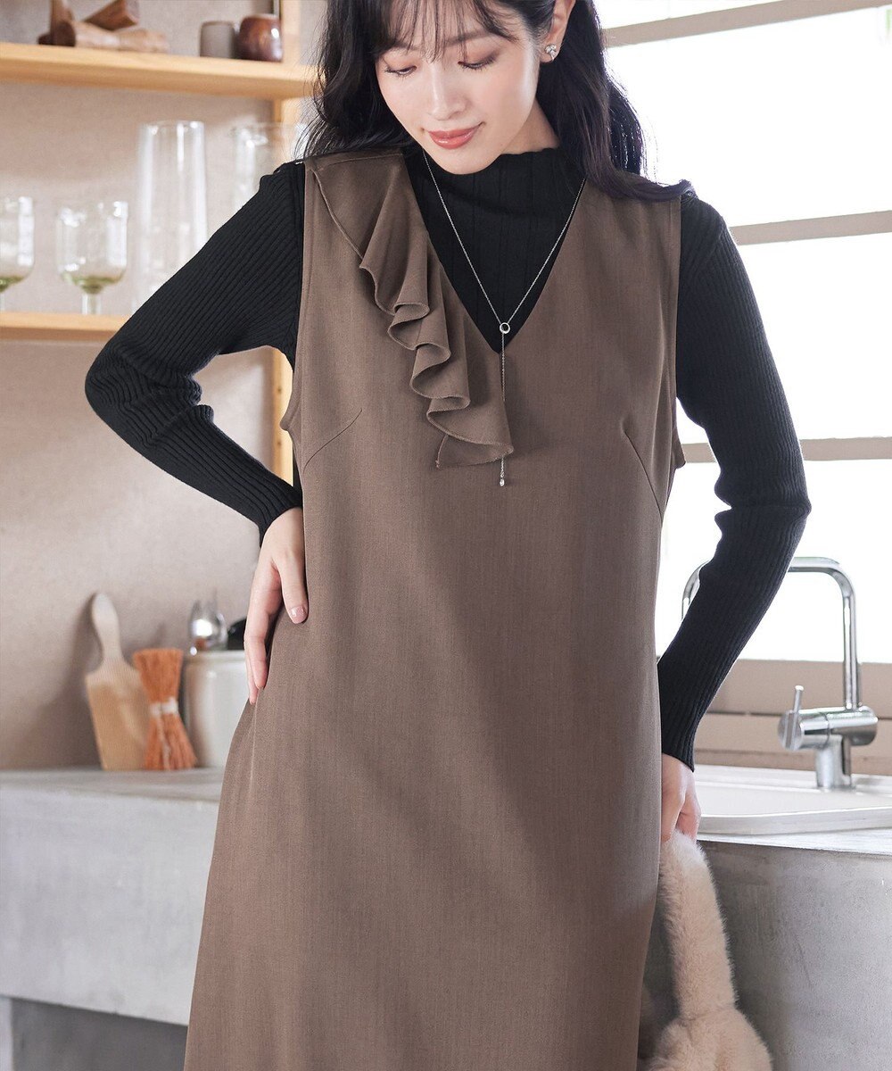 Tiaclasse 【洗える】アシメフリルVネックジャンパースカート 