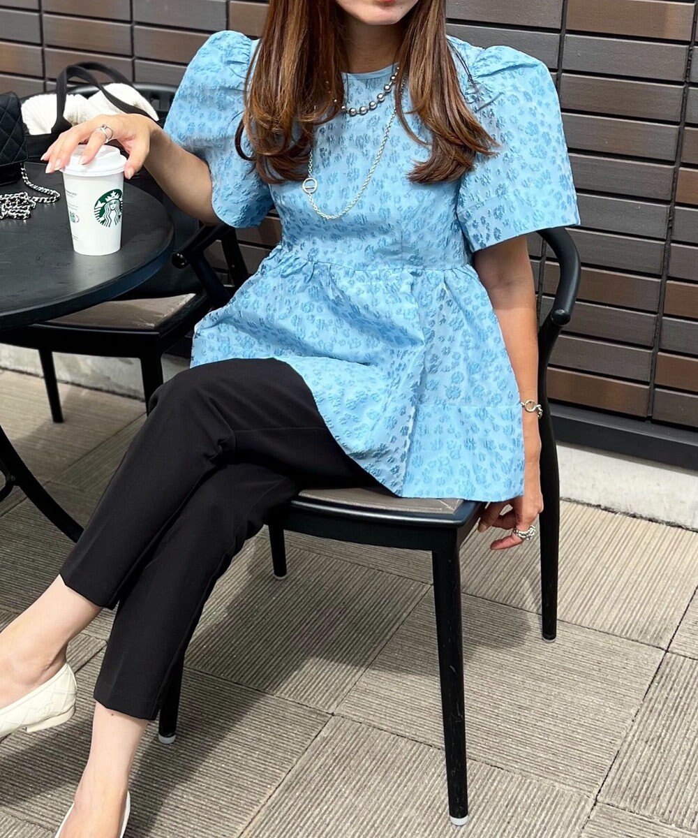 Green Parks パフスリーブジャガードペプラムブラウス 