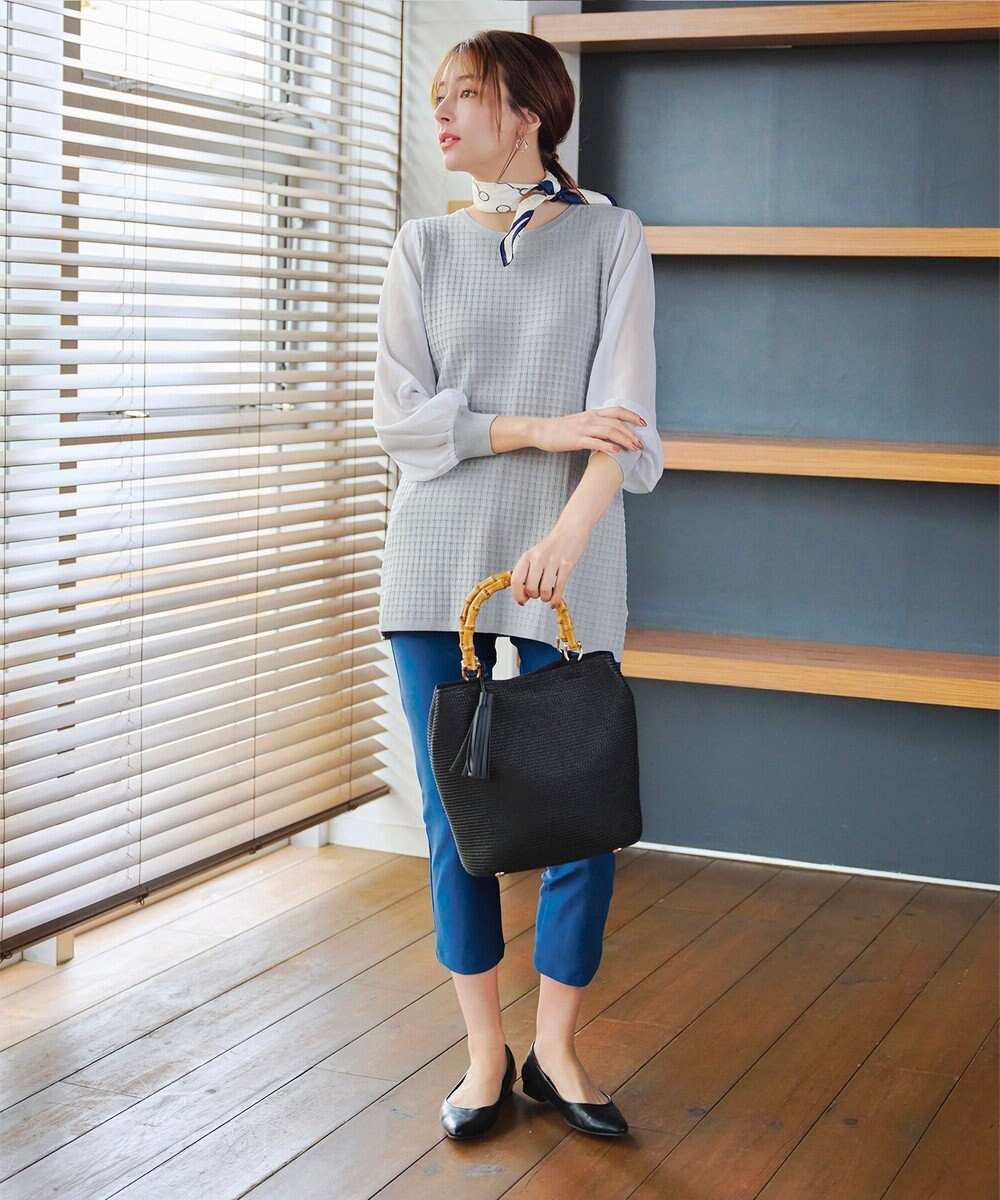 Tiaclasse L 【新色追加・洗える】シアーチェック柄ニットチュニック 