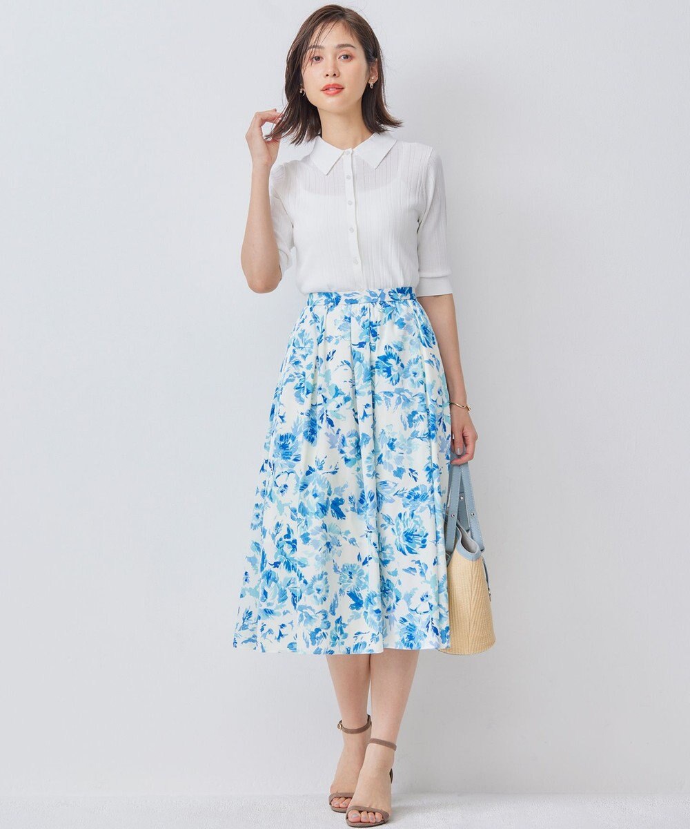 組曲 S スプレーローズプリント フレアスカート 