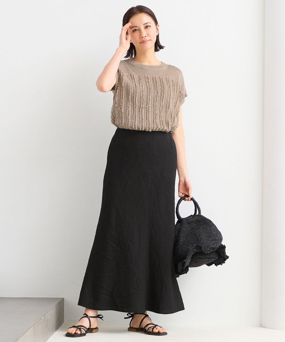 自由区 【XSサイズ～】リネンフリンジディテールフレンチスリーブ ニット 