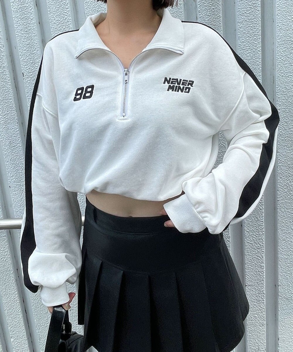 WEGO 刺繍ハーフジップショートスウェット 