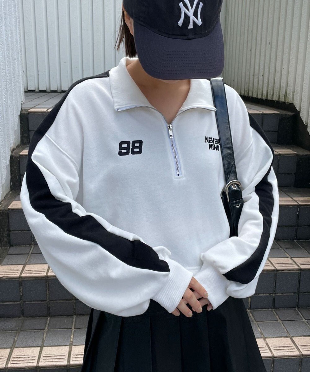 WEGO 刺繍ハーフジップショートスウェット 