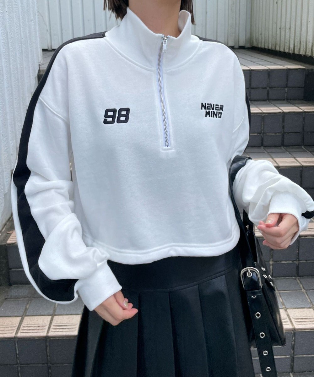 WEGO 刺繍ハーフジップショートスウェット 