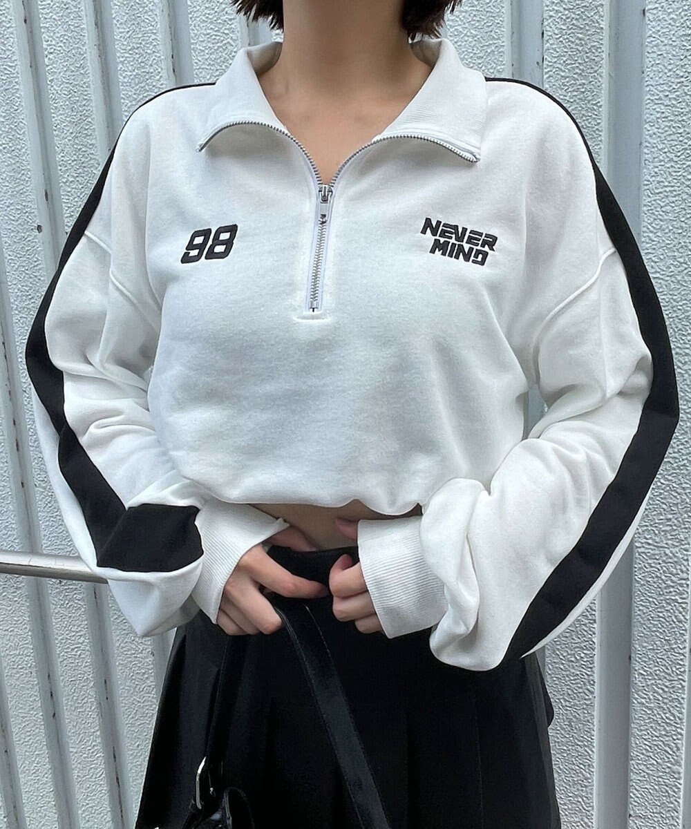 WEGO 刺繍ハーフジップショートスウェット 