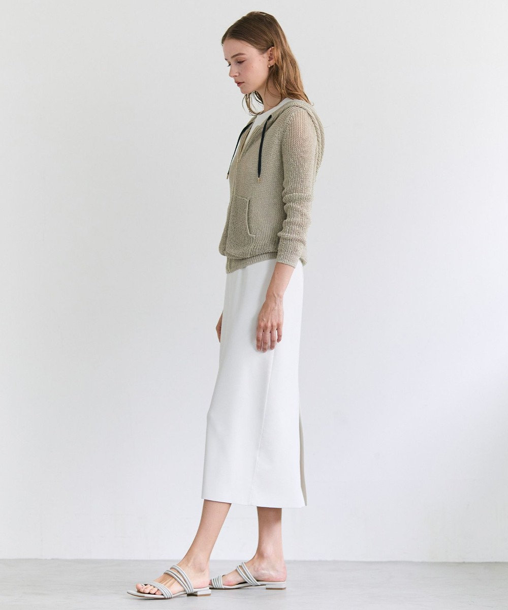 BEIGE， OPTICAL / ペーパーヤーンフーディージップニット 